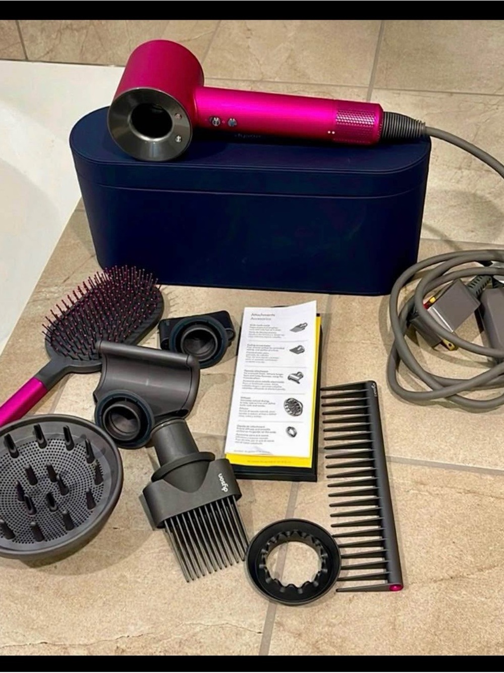 ✨GENUINE✨Dyson Supersonic Hair Dryer in Hot Pink with Navy Case and Accessories